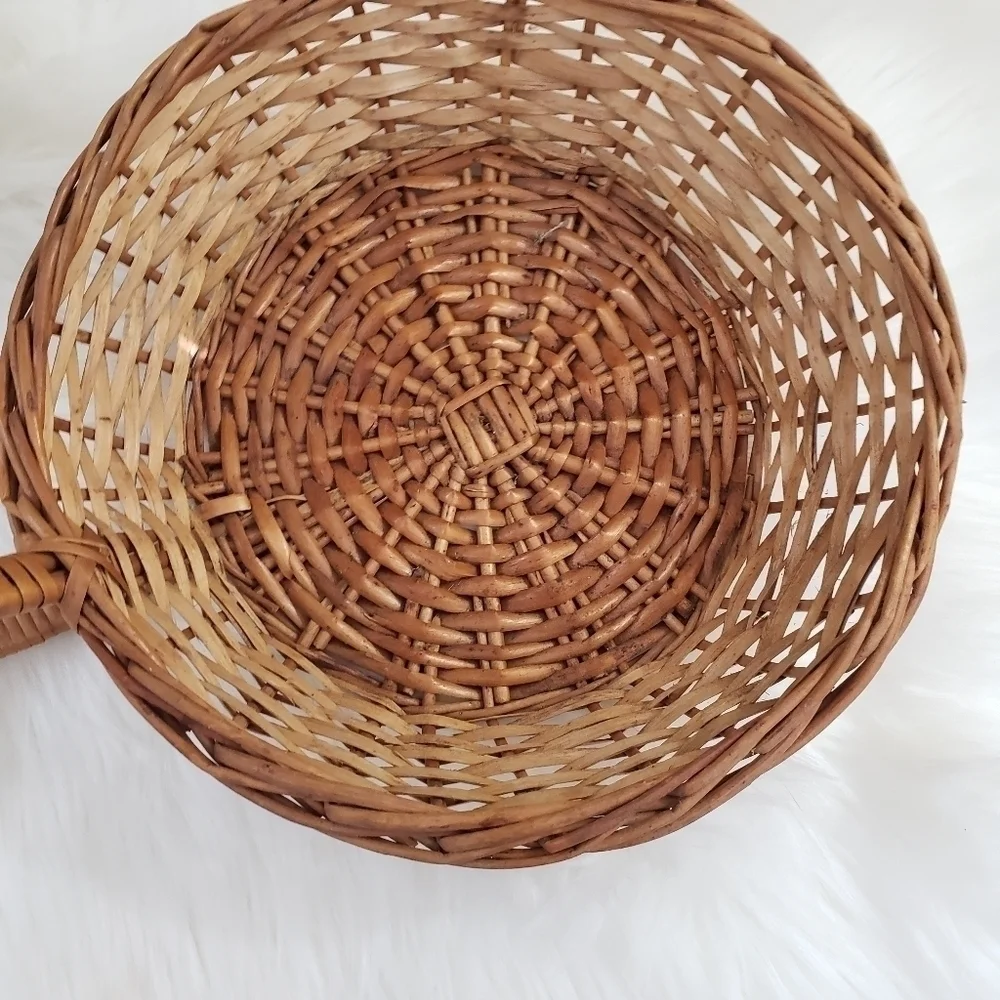 Rattan wicker basket side handle boho wall art